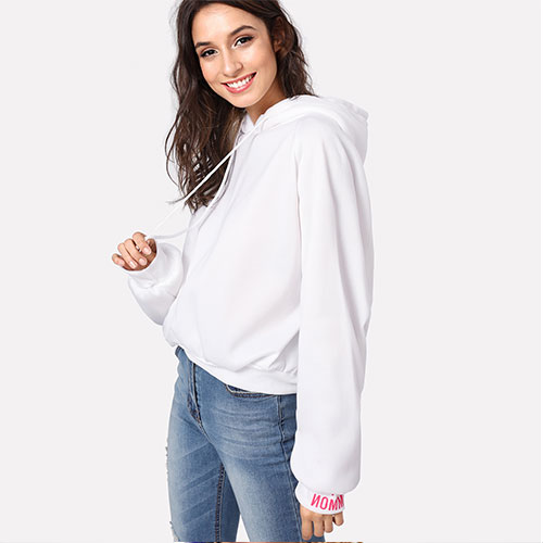 2018 New Solid color long sleeve letter printed hoodie
